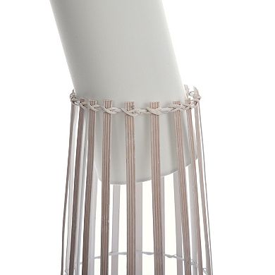 Tall White Fabric Inside Shade with Rattan Outer Shade Uplight