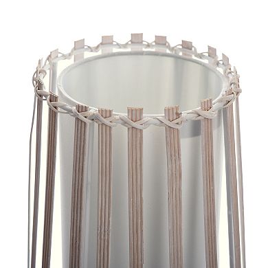 Tall White Fabric Inside Shade with Rattan Outer Shade Uplight