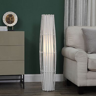Tall White Fabric Inside Shade with Rattan Outer Shade Uplight