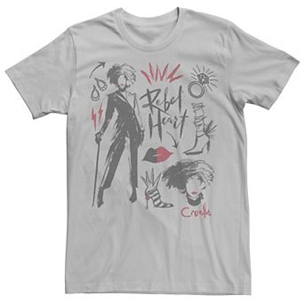 Disney's Cruella De Vil Men's Rebel Heart Collage Sketches Tee