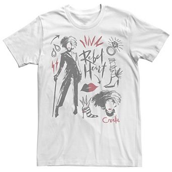 Disney's Cruella De Vil Men's Rebel Heart Collage Sketches Tee