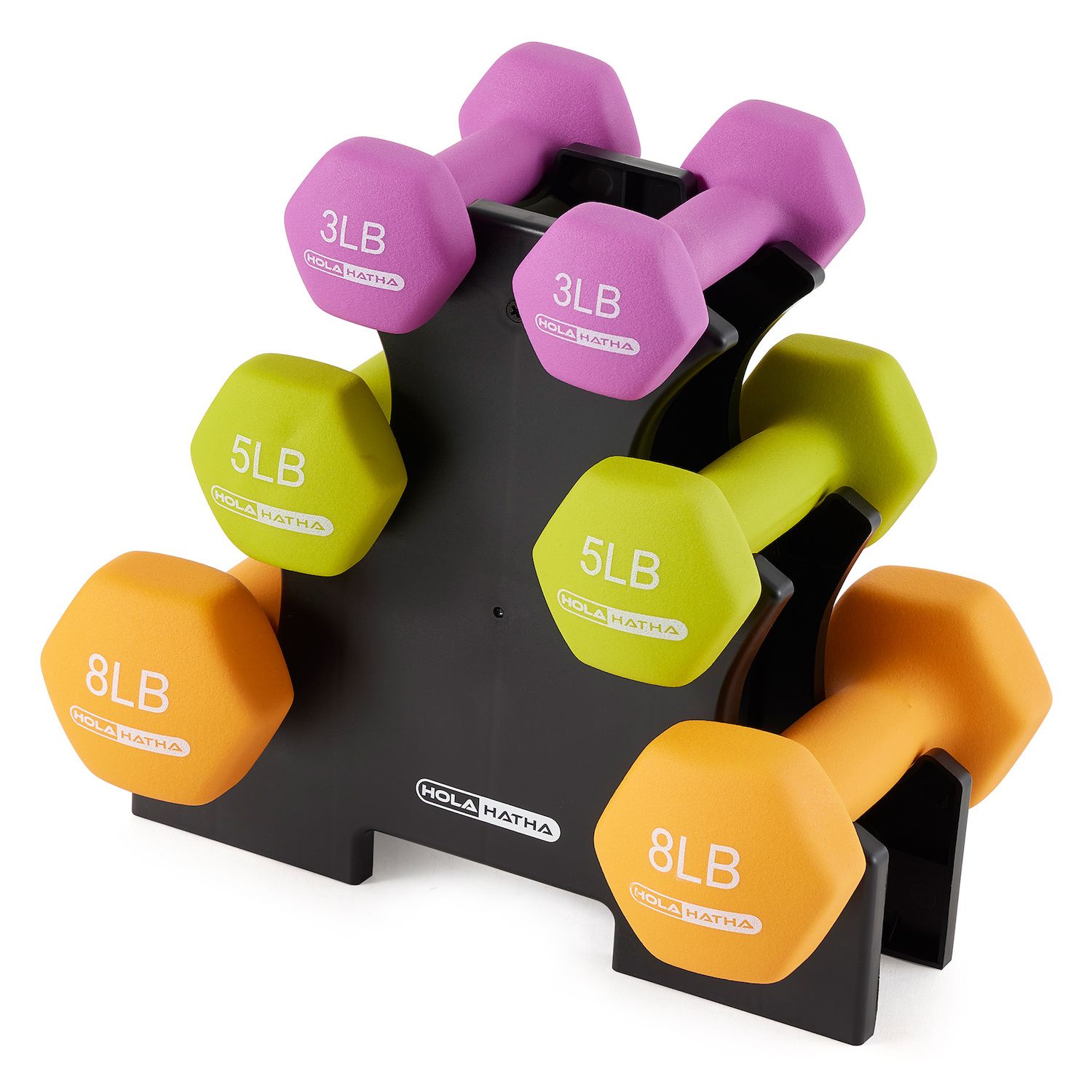 Image for HolaHatha Dumbbell Weight Set w/ 3, 5 and 8 Pound Hand Weights and Storage Rack at Kohl's.