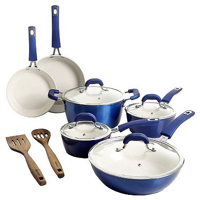 Kenmore Arlington 12 Piece Nonstick Ceramic Cookware and Accessory Set, Blue