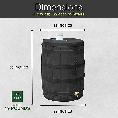 Good Ideas Rain Wizard 50 Gallon Plastic Rain Barrel Water Collector, Black