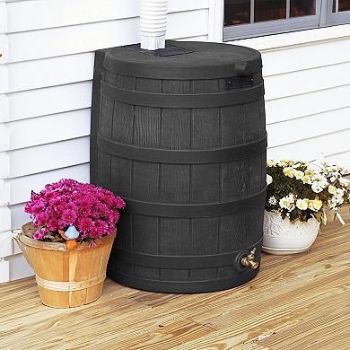 Good Ideas Rain Wizard 50 Gallon Plastic Rain Barrel Water Collector, Black