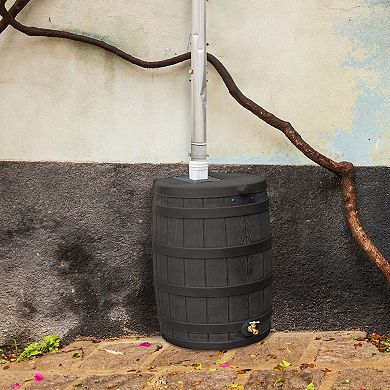 Good Ideas Rain Wizard 50 Gallon Plastic Rain Barrel Water Collector, Black