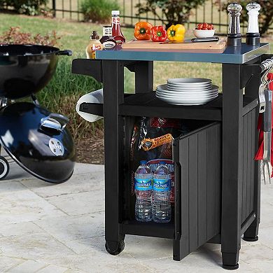 Keter Unity 40 Gal Patio Storage Grilling Bar Cart W/ Stainless Steel ...