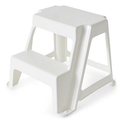 Gracious Living 16 Plastic 2 Step Portable Garage Home Kitchen Stool White