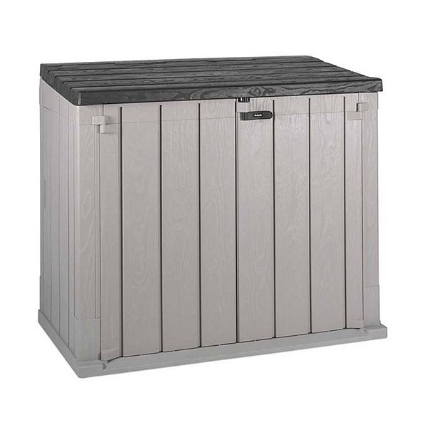 Toomax Stora Way All Weather Outdoor Horizontal Storage Shed Cabinet for Trash Can, Garden Tools, and Yard Equipment, Taupe Gray and Anthracite