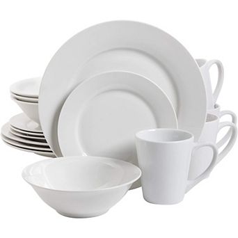 Gibson Home Noble Court 16 pc Fine Ceramic Plates and Bowls Dinnerware Set - White