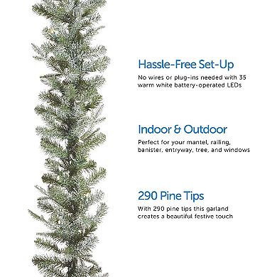 Noma Frosted Fir 9 Foot Pre Lit Christmas Garland Home Holiday Mantle Decor