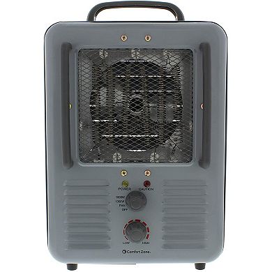 Comfort Zone Compact Portable Electric Utility Space Heater Personal Fan, Gray