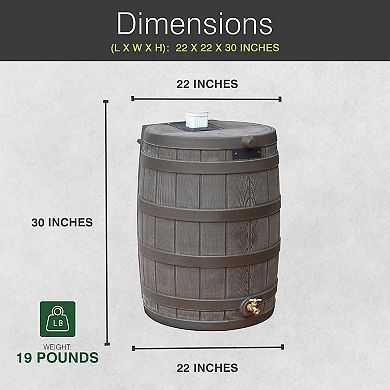 Good Ideas RW50 Rain Wizard 50 Gallon Plastic Rain Barrel Water Collector, Oak