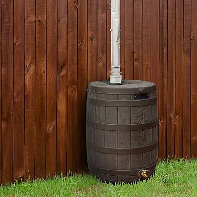 Good Ideas RW50 Rain Wizard 50 Gallon Plastic Rain Barrel Water Collector, Oak