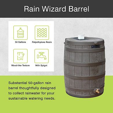 Good Ideas RW50 Rain Wizard 50 Gallon Plastic Rain Barrel Water Collector, Oak