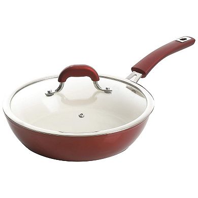 Kenmore Arlington 12 Piece Aluminum Non Stick Frying Pot & Pan Cookware Set, Red