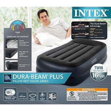 Intex Dura Beam Plus Pillow Raised Airbed Mattress with Built in Pump, Twin