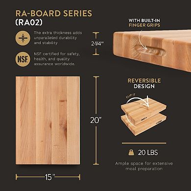 John Boos Reversible 20 Inch Wide Flat Edge Grain Cutting Board, Maple Wood