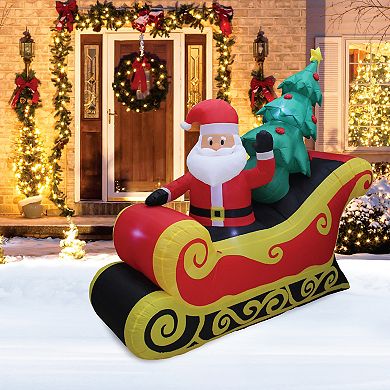 A Holiday Company 7 Ft Wide Inflatable Santa on Sleigh Holiday Lawn Decoration