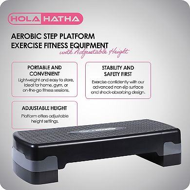 HolaHatha Aerobic Step Platform Exercise Fitness Equipment w/ Adjustable Height