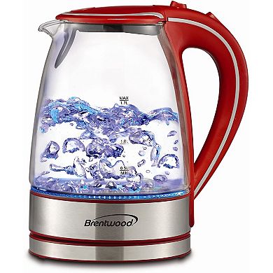 Brentwood KT-1900R 1100W 1.7 Liter Cordless Electric Glass Tea Kettle Pot, Red