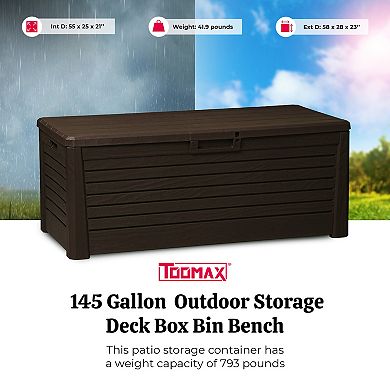 Toomax Florida Heavy Duty 145 Gallon Novel Resin Outdoor Storage Deck Box, Brown