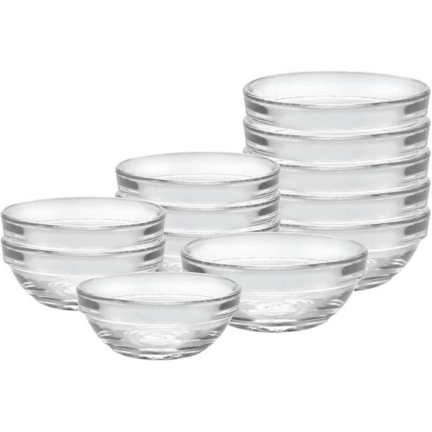 Duralex Lys Stackable Nesting Clear Glass Food Prep Mixing Bowls, 12 Piece  Set
