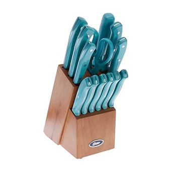 Oster Evansville 14 pc Stainless Steel Kitchen Knife Cutlery Set, Turquoise