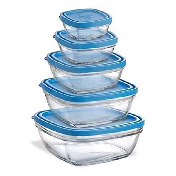 Duralex Lys 5 Piece Square Tempered Glass Bowl Storage Containers with Lids