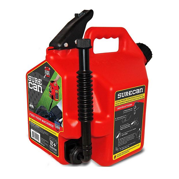 SureCan Self Venting Easy Pour Nozzle 2.2 Gallon Flow Control Gas Container, Red, 2.2 gal