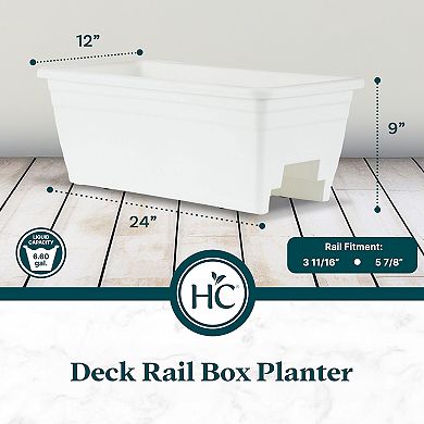 Hc Companies Heavy Duty 24 Inch Deck Rail Box Planter With Drainage Holes, White