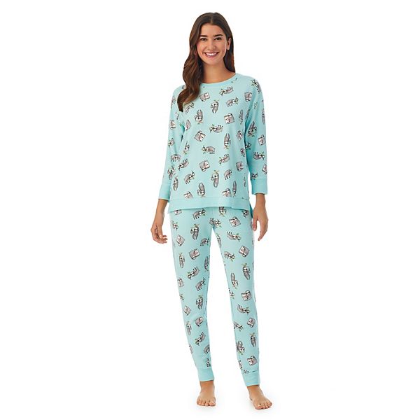 Womens Cuddl Duds® Sweater Knit 34 Sleeve Pajama Top And Banded Bottom Pajama Pants Sleep Set 