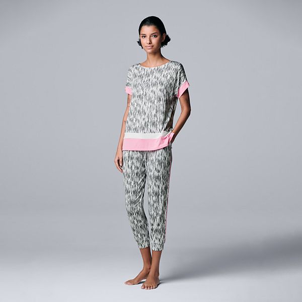 Women's Simply Vera Vera Wang Short Sleeve Pajama Top and Cropped