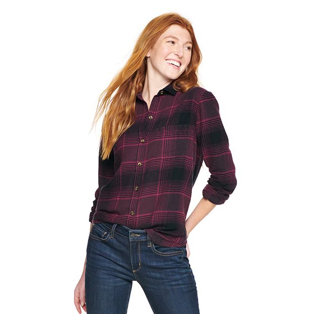 Women's Sonoma Goods For Life® Fall Essential Shirt Magenta plaid size xs  NWT