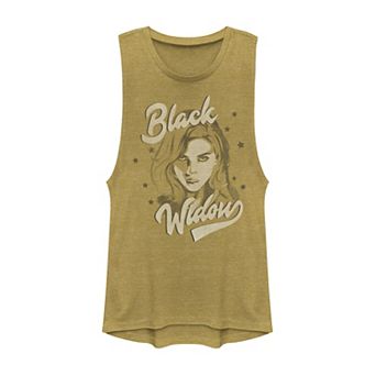 Juniors' Marvel Black Widow Movie Retro Style Portrait Muscle Tank Top