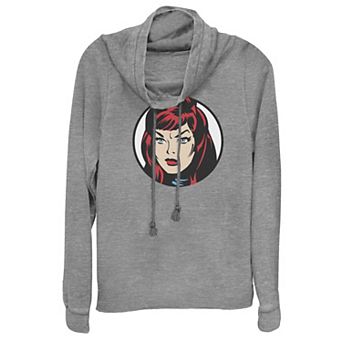 Juniors' Marvel Black Widow Face Cowlneck Graphic Lightweight Long Sleeve