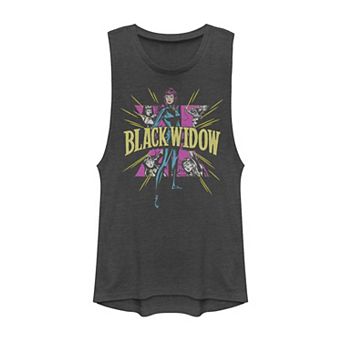 Juniors' Marvel Black Widow Comic Distressed Muscle Tank Top