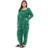 Juniors' Plus Size Celebrate Together Kitschy Christmas Print Knit Jumpsuit