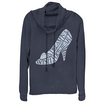 Disney's Cinderella Glass Slipper Quote Fill Juniors' Cowl Neck Pullover