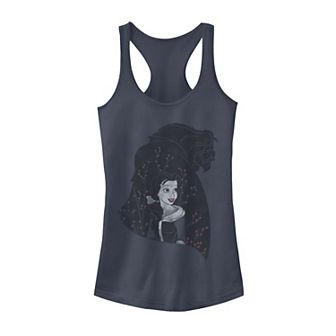 Disney's Beauty & The Beast Silhouette Grayscale & Blossoms Juniors' Tank Top
