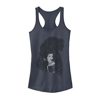 Disney's Beauty & The Beast Silhouette Grayscale & Blossoms Juniors' Tank Top