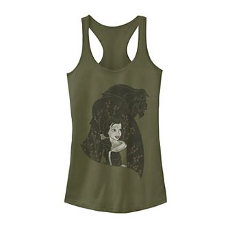 Disney's Beauty & The Beast Silhouette Grayscale & Blossoms Juniors' Tank Top