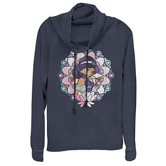 Disney Aladdin Jasmine Stained Glass Lotus Juniors' Cowlneck Graphic Lightweight Long Sleeve