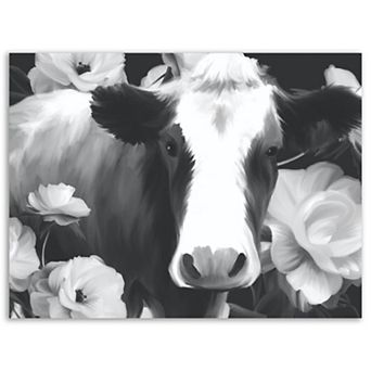 COURTSIDE MARKET Black & White Cow Canvas Wall Art