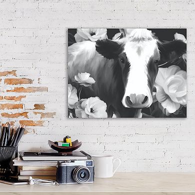 COURTSIDE MARKET Black & White Cow Canvas Wall Art