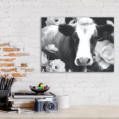 COURTSIDE MARKET Black & White Cow Canvas Wall Art