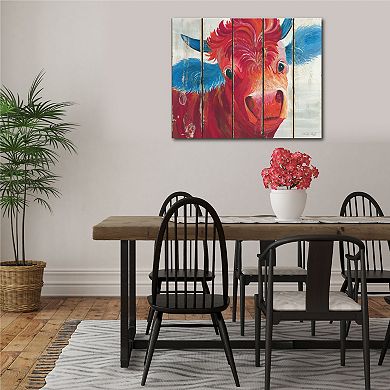 COURTSIDE MARKET Red Blue Cow Canvas Wall Art
