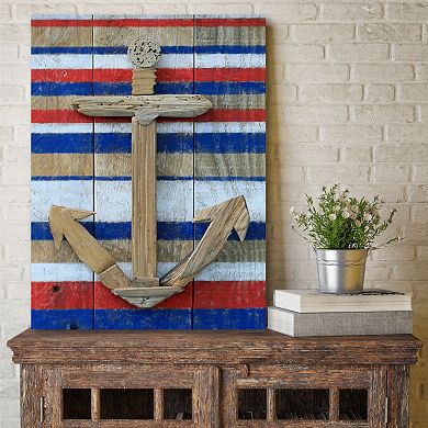 COURTSIDE MARKET Faux Driftwood Anchor Canvas Wall Art