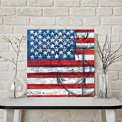 COURTSIDE MARKET American Flag Anchor Canvas Wall Art