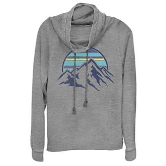 Juniors' Sunset Mountain Range Pocket Cowlneck Graphic Lightweight Long Sleeve